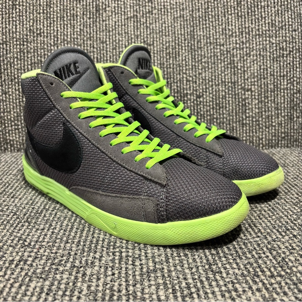 Nike Lunar Blazer High Top Dark Grey Black Flash Lime Mens 11.5 555029-005